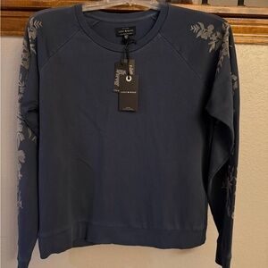 Lucky Brand Brand New Floral Blue top with felted sleeves